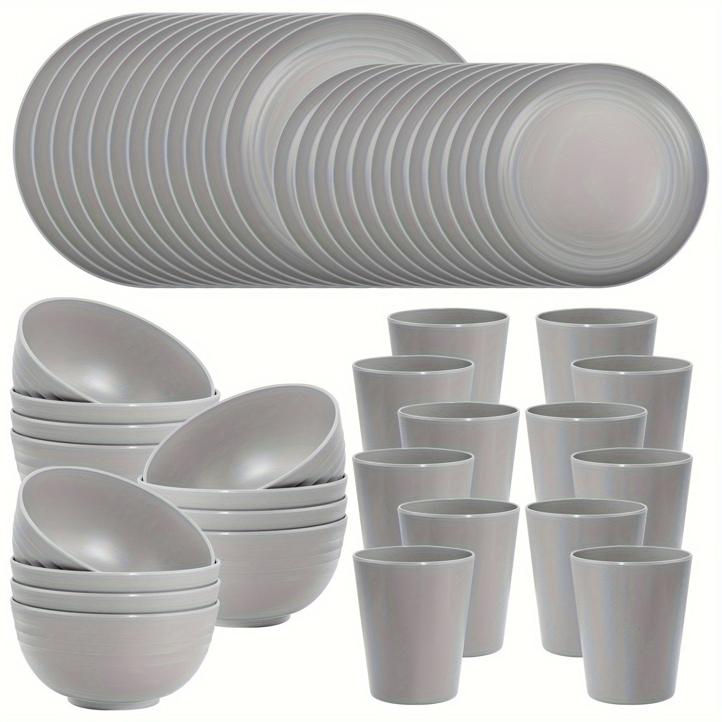 48pcs Gray Straw Dinnerware, Plates And Bowls Set, Camping Dish Set For 12, Plastic Dinnerware Set, Dishwasher Safe Gray Dinnerware Set, Unbreakable Plates, Camper Dish Sets, Reusable Tableware