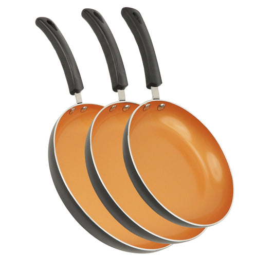 """3pcs Golden Ceramic Nonstick Frying Pan Set - 8"""", 9.5"""", and 11"""" Skillets for Induction Cooktops - PFOA and PFAS Free - Ideal for Omelettes and Eggs - Kitchen Cooking Supplies and Cookware"""
