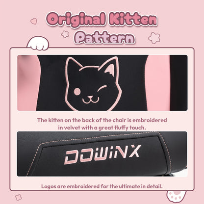 Dowinx Gaming Chair Cute with Cat Ears and Massage Lumbar Support, Ergonomic Computer Chair for Girl with Footrest and Headrest, Comfortable Reclining Game Chair 290lbs for Adult, Teen Back-to-school Season Gift, School Suppl