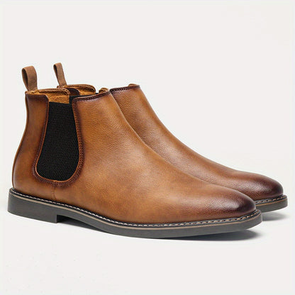 Bottines Chelsea pour homme - Pointures 40 à 46, tige en similicuir marron avec élastique noir, bout pointu, semelle en TPR, idéales pour un style décontracté et les vacances
