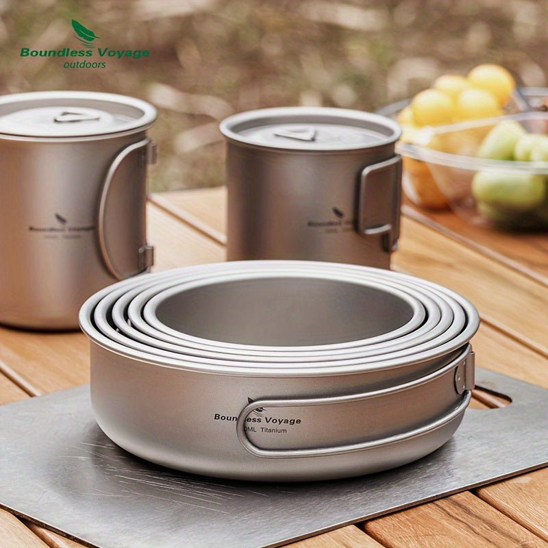 5pcs/set, Titanium Bowl And Pot Set, Foldable Camping Frying Pan, Portable Cookware Set For Outdoor Camping Picnic Cooking