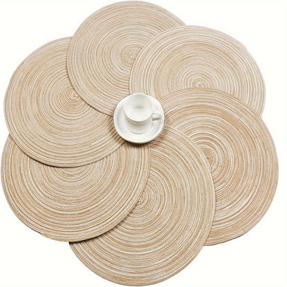 12pcs Round Braided Placemats Washable Round Placemats For Kitchen Dining Table, Round Indoor Woven Fabric Table Mats, Gifts For Mom Grandma, Valentines Bachelorette, DIY Craft Art Decor, Birthday Thanksgivings Christmas Gift