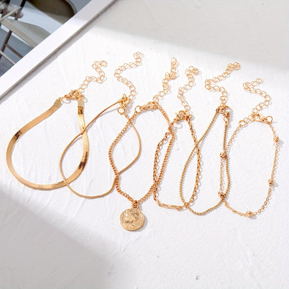 38pcs Bohemian Retro Anklets, Mixed Layered Chain With Star And Heart Pendants, Vintage Cuban Link Beach Vacation Jewelry, Multi-Layered Stackable Foot Chains For Women