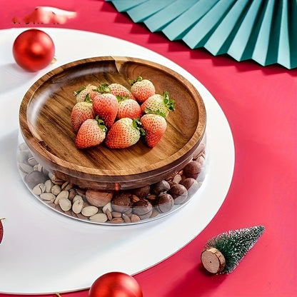 Double Layer Wooden Trays - 1pc Glass Bowl Nuts Fruits Food Container For Cereals - Candy Jars With Wooden Lid Home Kitchen Storage Supplies