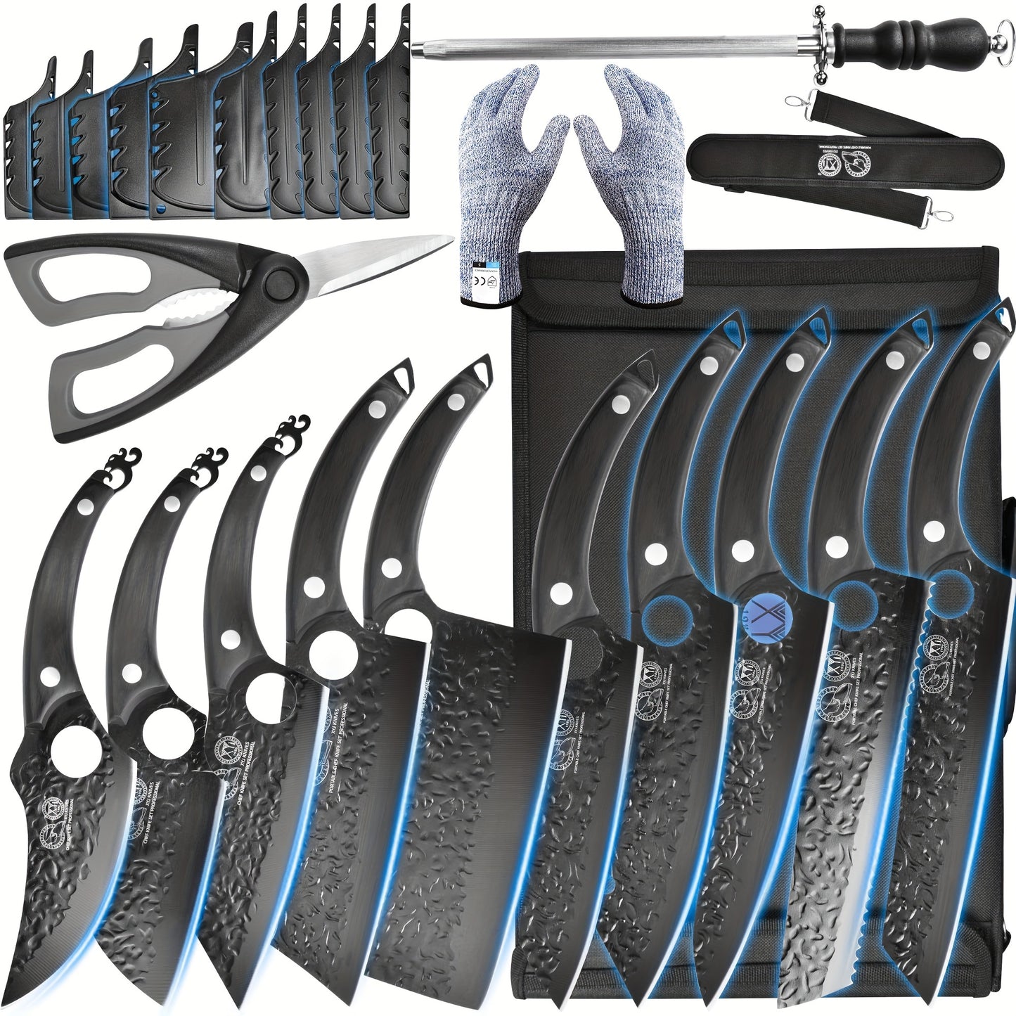 Professional Forged Knife Set With Roll Bag Scissors Honing Steel Whetstone, 10 Pcs Kitchen Knives Large Butcher Knife Set, Personalized Gifts For Women Men Birthday Christmas Mothers Fathers Unique Presents For Mom Dad Frien