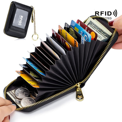[Porte-cartes RFID] Porte-cartes RFID décontracté, portefeuille multi-compartiments - Étui à cartes zippé simple
