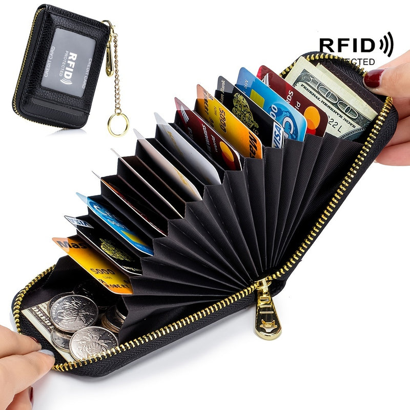 [Porte-cartes RFID] Porte-cartes RFID décontracté, portefeuille multi-compartiments - Étui à cartes zippé simple