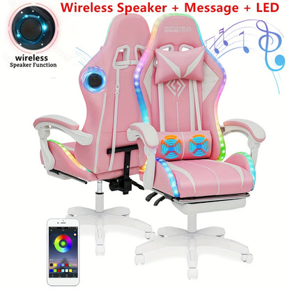 LED Gaming Chair With Wireless Speakers And Massage Big And Tall Video Game Chair For 397lbs With Footrest Reclining High Back Computer Desk Chair