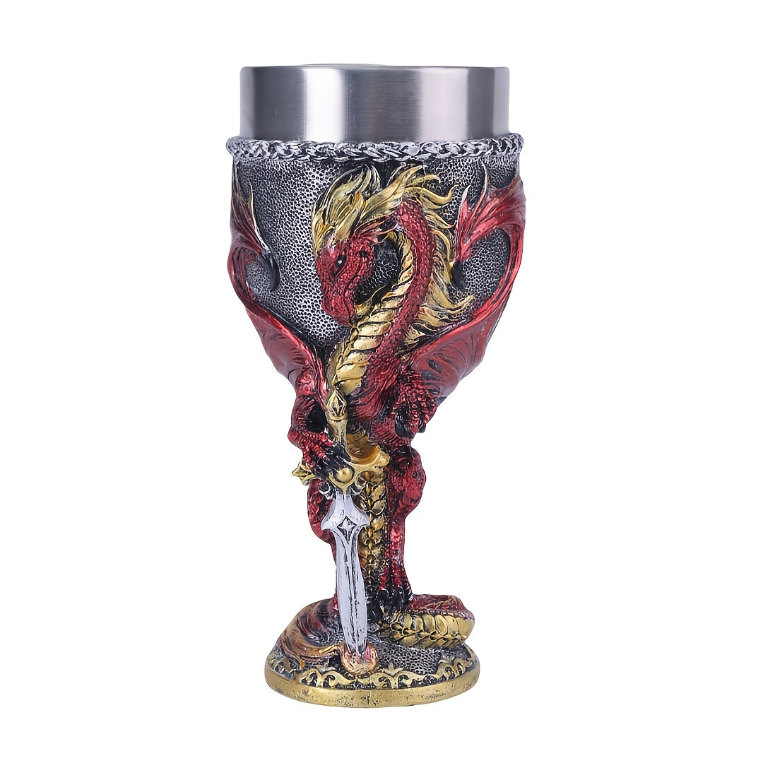 Medieval Flame Dragon Wine Cup, 7oz Stainless Steel, Reusable Insulated Drinkware, Gothic Novelty Gift, Vintage Flying Dragon Design, Hand Wash Only, Ideal for Family & Party Use