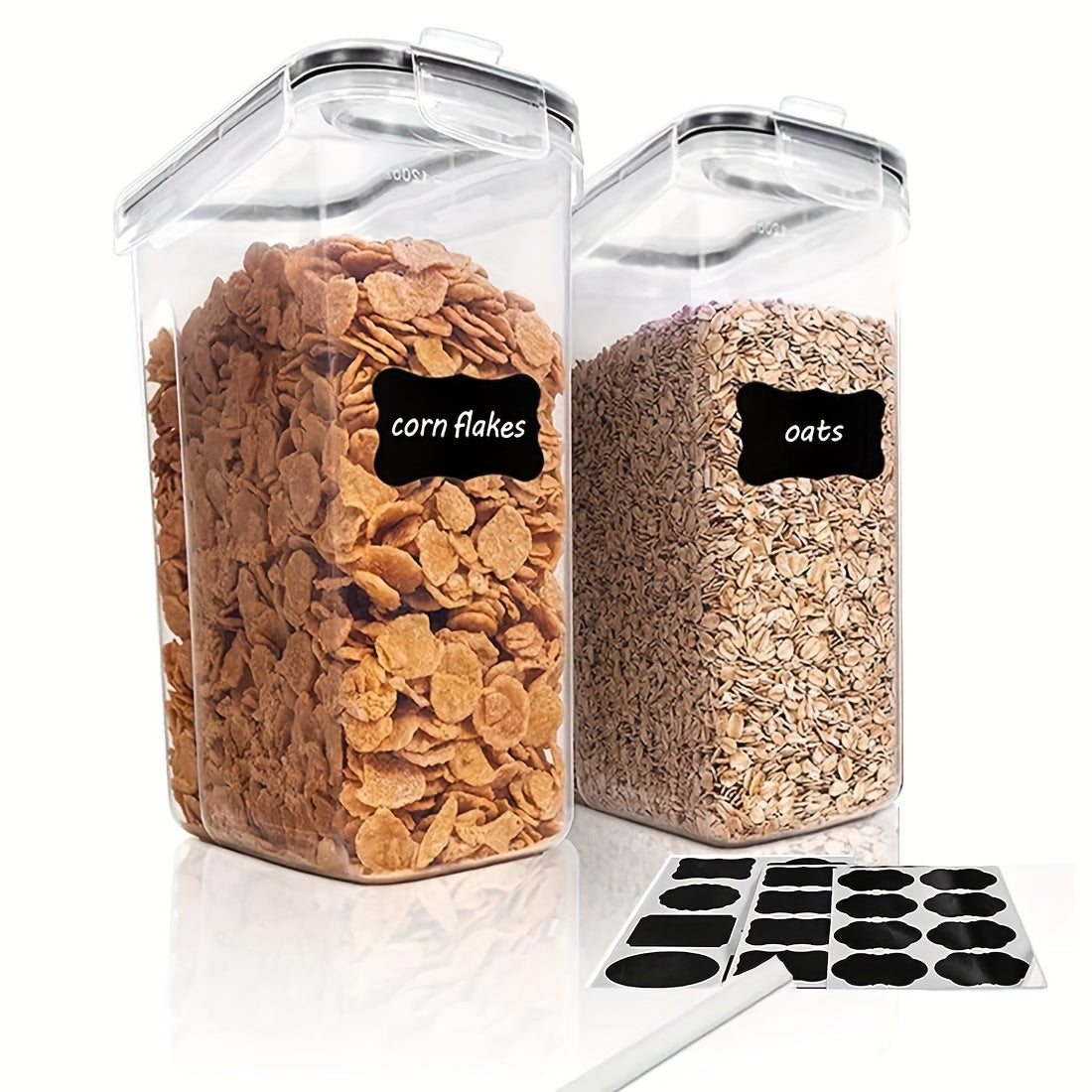 BPA-freie, luftdichte Kunststoff-Vorratsdosen, 2er-/4er-Pack, 2,5 l/88 oz, 4-teiliges Set mit Etiketten, stapelbar und platzsparend, spülmaschinenfest, schwarz, für Müsli, Snacks, Zucker, Küchenorganisation, Müslispender, moderne Küche