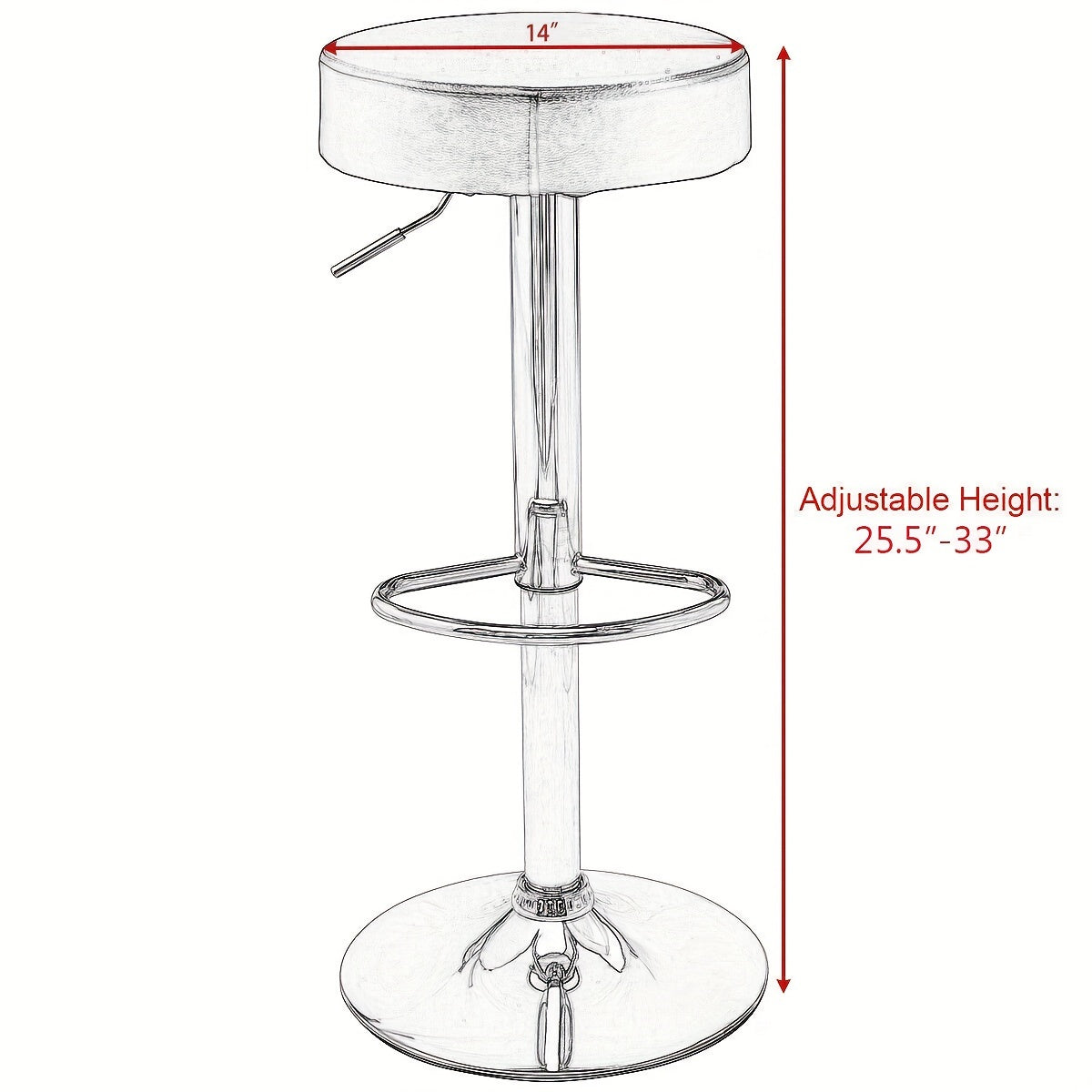 1pc Luxury Leather Bar Stool - Modern Chrome Base with Hydraulic Swivel & Round Cushion - Perfect for Counter Height Kitchen Dining