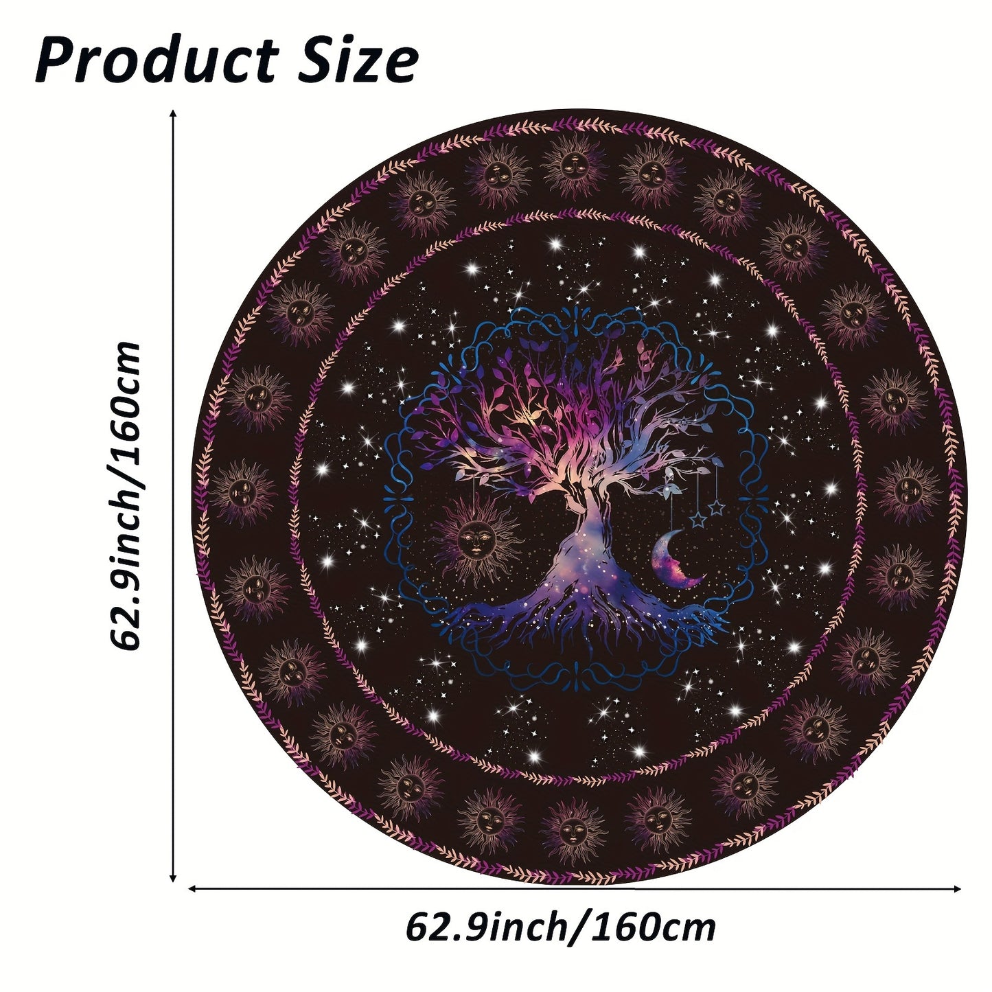 1pc Round Tablecloth 63 Inch, Boho Table Cloth With Sun MoonStar Tree Pattern, Stain Resistant, Absorbent And Wrinkle Free, Circle Table Cover For Home Kitchen Dining Party Patio Indoor AndOutdoor Use, Room Decor, Scene Decor