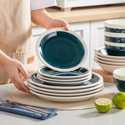 16-Piece Green Ceramic Dinnerware Set - Durable Porcelain, Stylish Glaze, Perfect for 4 - Includes Plates, Bowls & Mugs, Ideal for Everyday Use & Entertaining