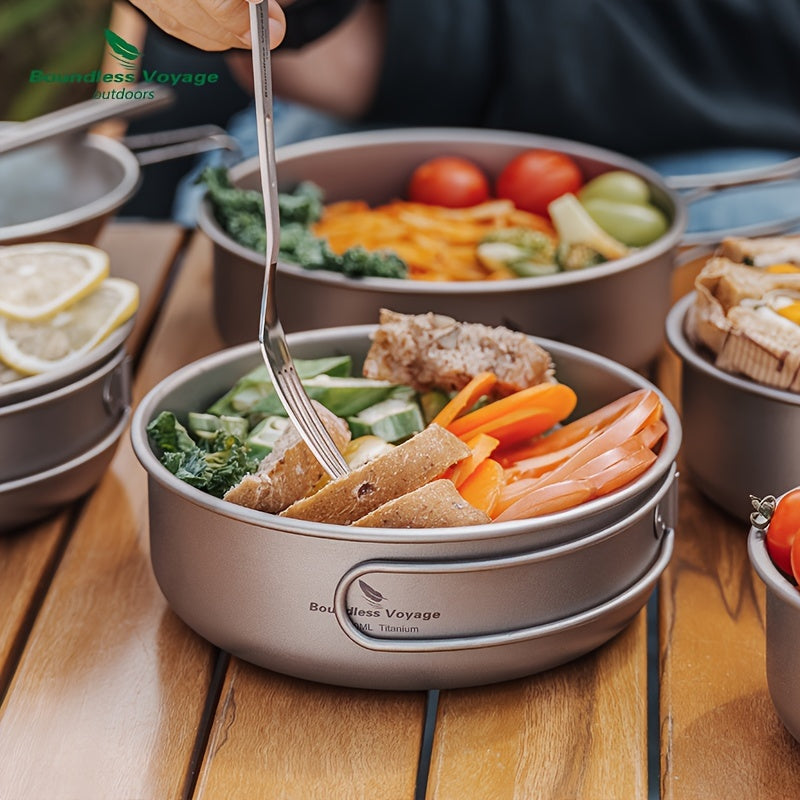 5pcs/set, Titanium Bowl And Pot Set, Foldable Camping Frying Pan, Portable Cookware Set For Outdoor Camping Picnic Cooking