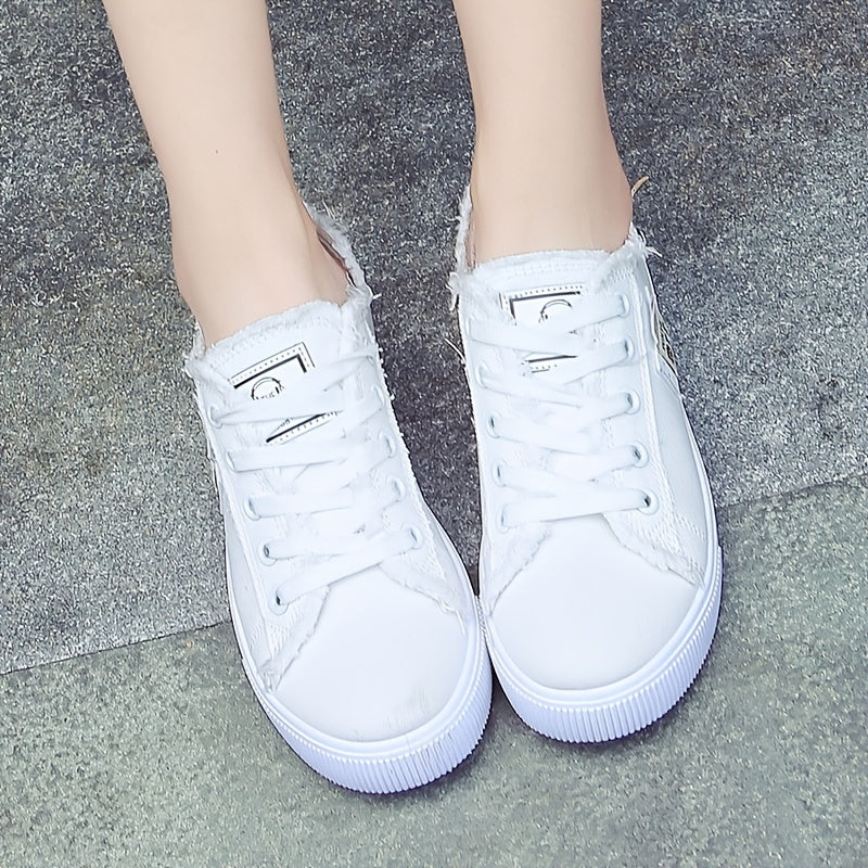 Damen-Freizeitschuhe aus Canvas mit runder Zehenpartie, einfarbig, Größe S, weiß, flache Sohle, PVC-Sohle, Obermaterial und Innensohle aus Stoff, Handwäsche, keine chemische Reinigung, Frühling, Herbst, ganzjährig 2022