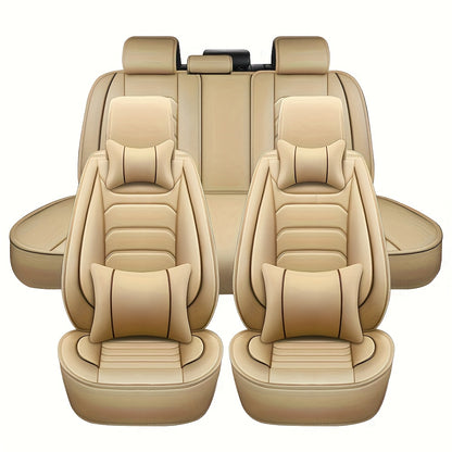 5-Seat Full Set Faux Leather Car Seat Covers - Waterproof All-Weather Protection, Full Surrounded Cushion Protector with Soft Foam Padding, Precise Fit for Cars, Trucks, Sedans & SUVs - Easy Installation, Durable Automotive I