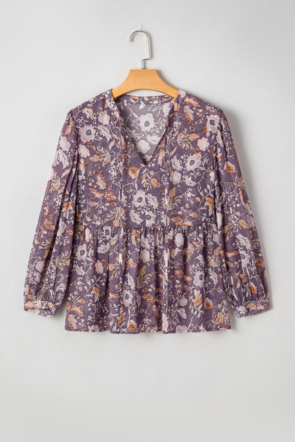 Blue Boho Flower Print 3/4 Sleeve Babydoll Blouse
