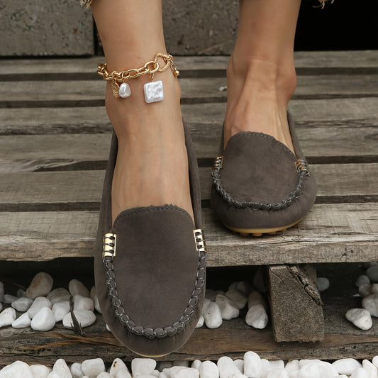 [Comfortable Loafers] Comfortable Round Toe Loafers | Women's Solid Slip On Shoes, Women's Footwear
