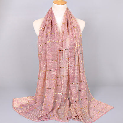 Women Solid Color Scarf Thin Breathable Shawl Lightweight Sparkling Metallic Wrap