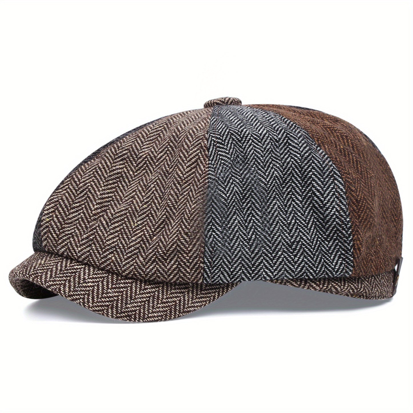 Retro-Schiebermütze im Fischgrätmuster für Herren – Schwarze, lässige Baskenmütze im Vintage-Stil, aus gestricktem Polyester, perfekt für Valentinstag und als Alltagsmütze | Vintage-Schiebermütze | Strickstruktur