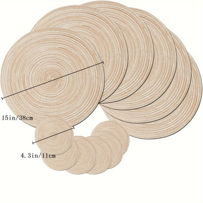 12pcs Round Braided Placemats Washable Round Placemats For Kitchen Dining Table, Round Indoor Woven Fabric Table Mats, Gifts For Mom Grandma, Valentines Bachelorette, DIY Craft Art Decor, Birthday Thanksgivings Christmas Gift