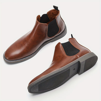 Bottines Chelsea pour homme - Pointures 40 à 46, tige en similicuir marron avec élastique noir, bout pointu, semelle en TPR, idéales pour un style décontracté et les vacances