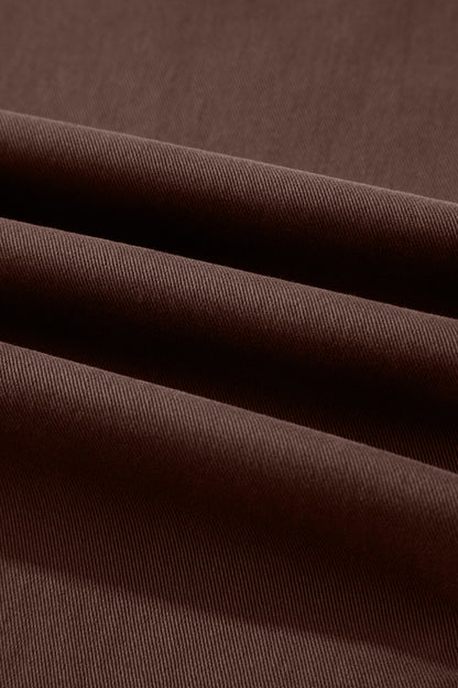 Coffee Solid Color Square Patch Pocket Ankle-length Barrel Jeans