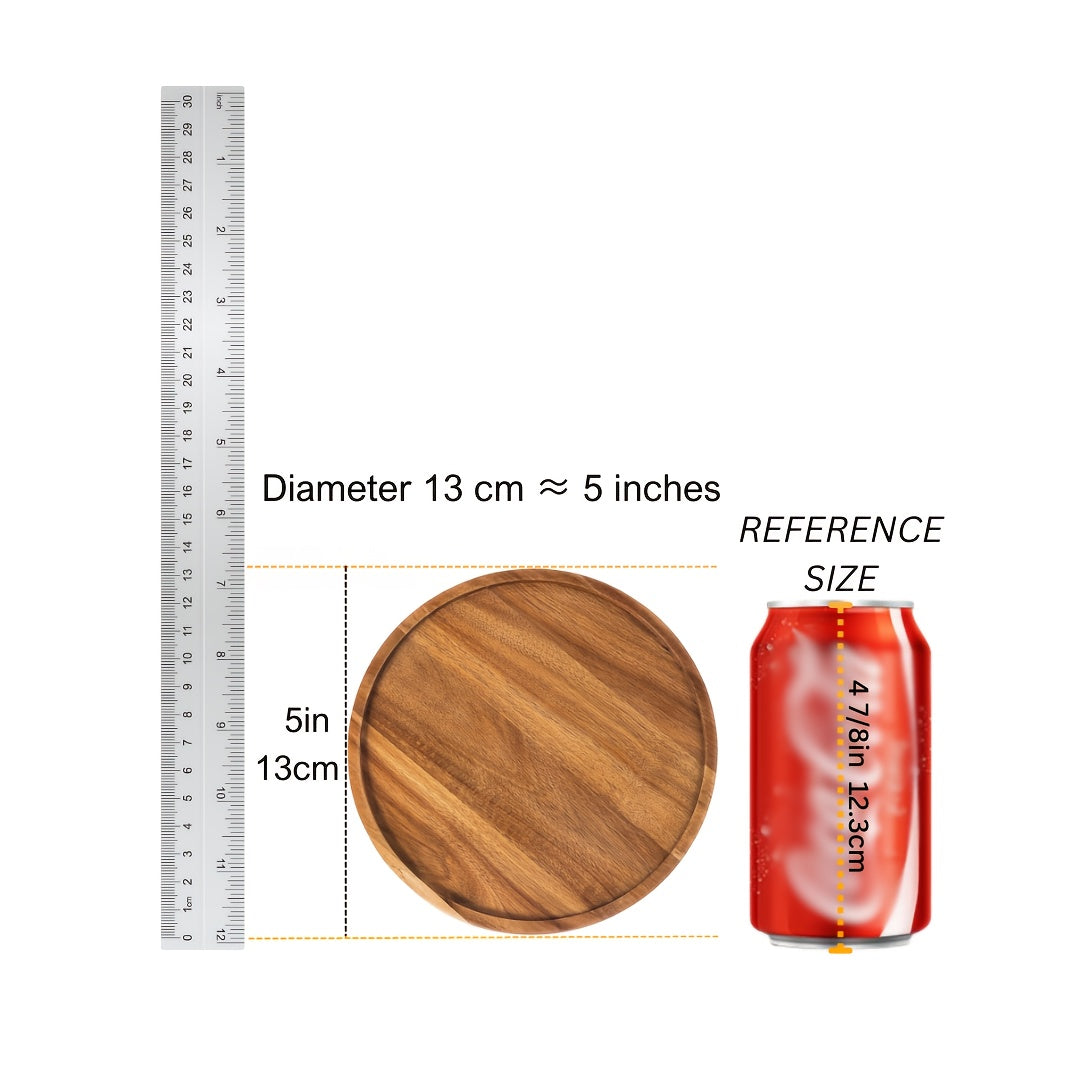 1pc Acacia Wood Plate, Round Wooden Serving Tray For Snacks, Fruits, Desserts, Rustic Dinnerware, Kitchen And Dining Accessories, Table Decors