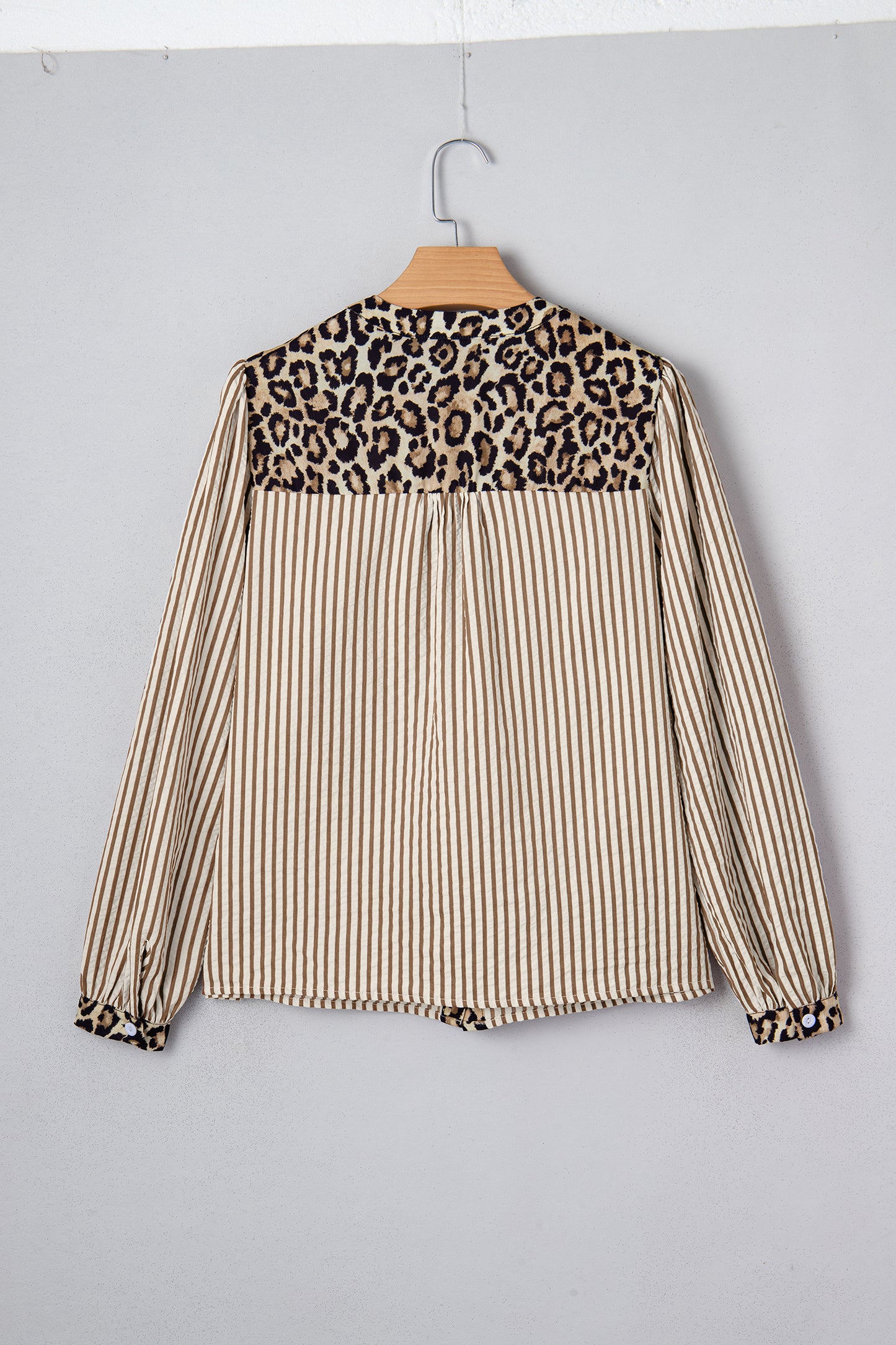 Brown Stripe Leopard Patchwork Long Sleeve Shirt