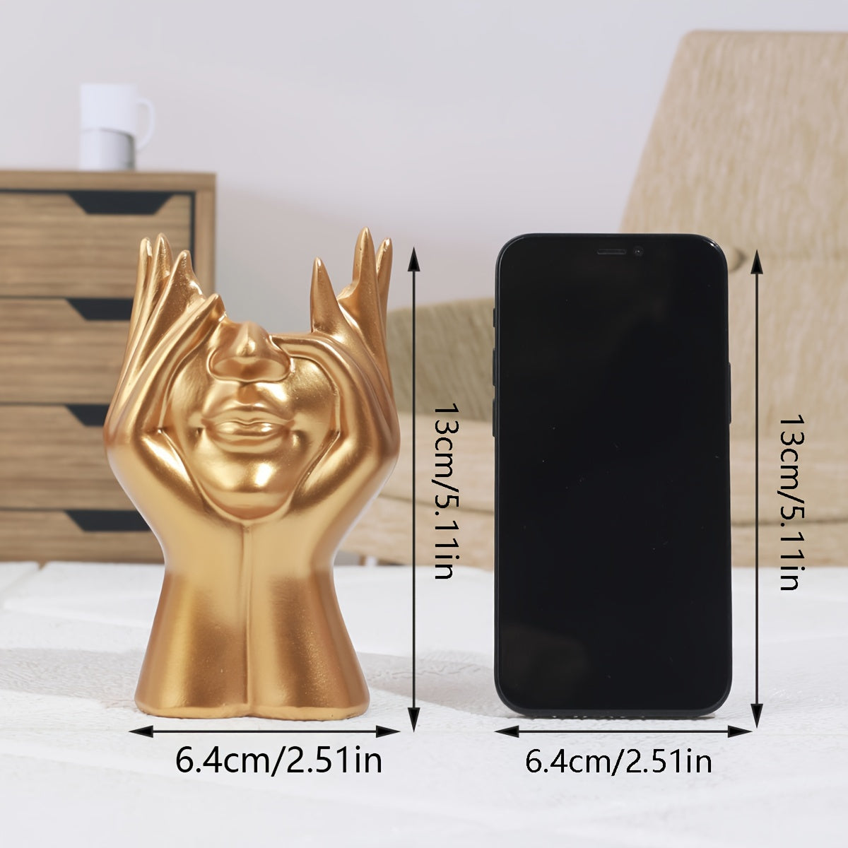 1pc Resin Art Pen Holder in Face-Holding Design - Elegant Home Decor Accent, Available in White, Golden, and Black - Perfect for Organizing Writing Instruments, Pens for Writing