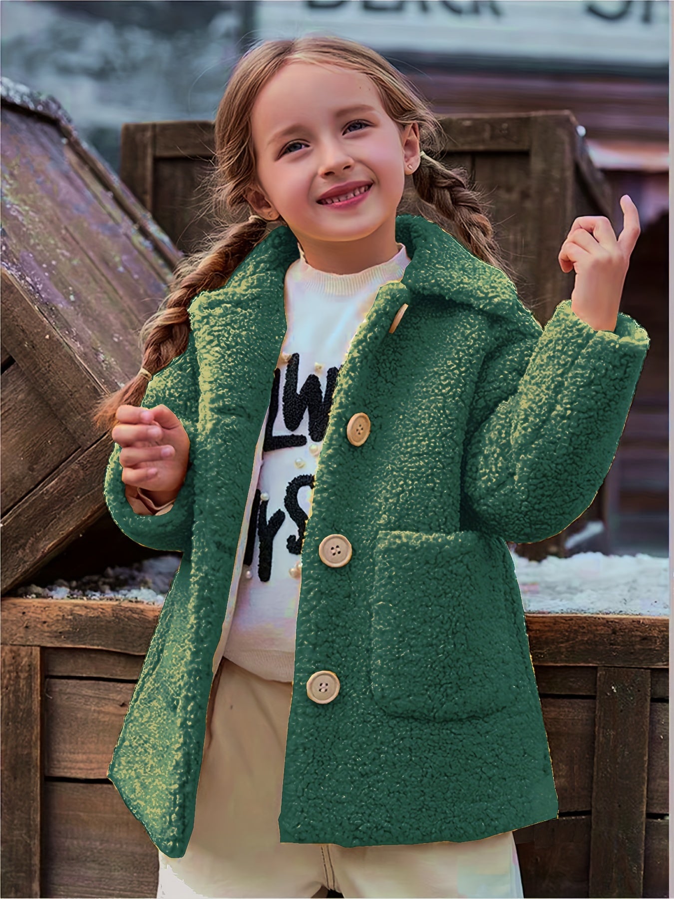 Mädchen-Lammfelljacke | JOMAKE Koreanischer Stil, Reverskragen, zweifarbig, warmer Windbreaker mit Taschen, Futter, Knopfverschluss, lange Ärmel für den Winter