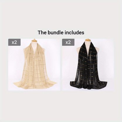 Women Solid Color Scarf Thin Breathable Shawl Lightweight Sparkling Metallic Wrap