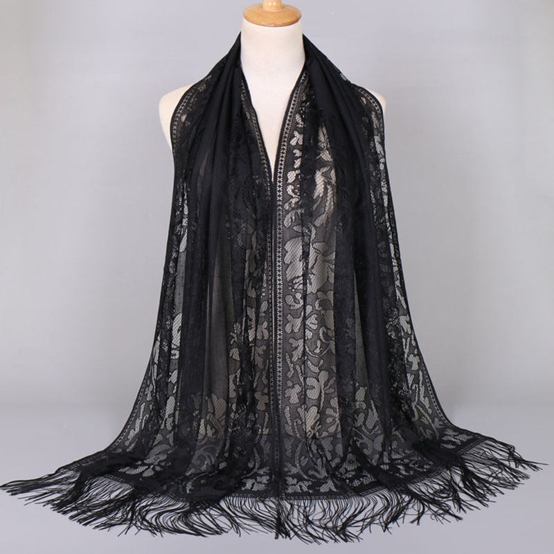 [Schal aus floraler Spitze mit Quasten] Damen-Schal aus floraler Spitze mit Quasten, weicher Netzstoff mit Fransen, Brautschal für Hochzeits- und Abendkleider