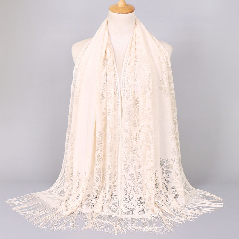[Schal aus floraler Spitze mit Quasten] Damen-Schal aus floraler Spitze mit Quasten, weicher Netzstoff mit Fransen, Brautschal für Hochzeits- und Abendkleider