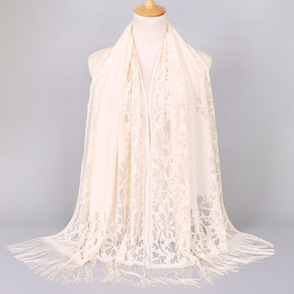 [Schal aus floraler Spitze mit Quasten] Damen-Schal aus floraler Spitze mit Quasten, weicher Netzstoff mit Fransen, Brautschal für Hochzeits- und Abendkleider