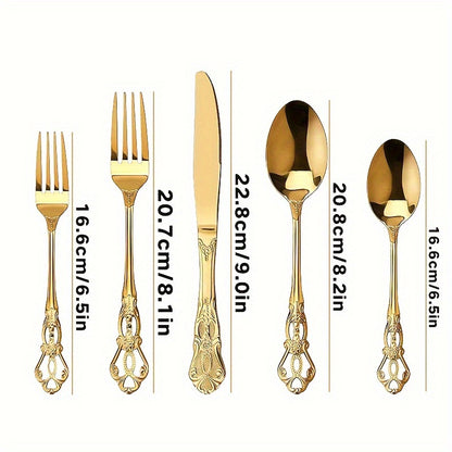 20/30pcs Vintage Baroque Style  Silverware Set, Elegant Dinnerware for Weddings, Restaurants, and Home Dining
