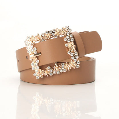 [Elegant Belt] 2023 Women's Fashion Accessory, Elegant Alloy Rhinestone Pin Buckle Belt, Versatile Dress Decorative Accessory, Casual & Sporty Style, Hand Washable - Ideal for Weekend and Festive Occasions, Weekend Casual Wea