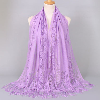 [Schal aus floraler Spitze mit Quasten] Damen-Schal aus floraler Spitze mit Quasten, weicher Netzstoff mit Fransen, Brautschal für Hochzeits- und Abendkleider