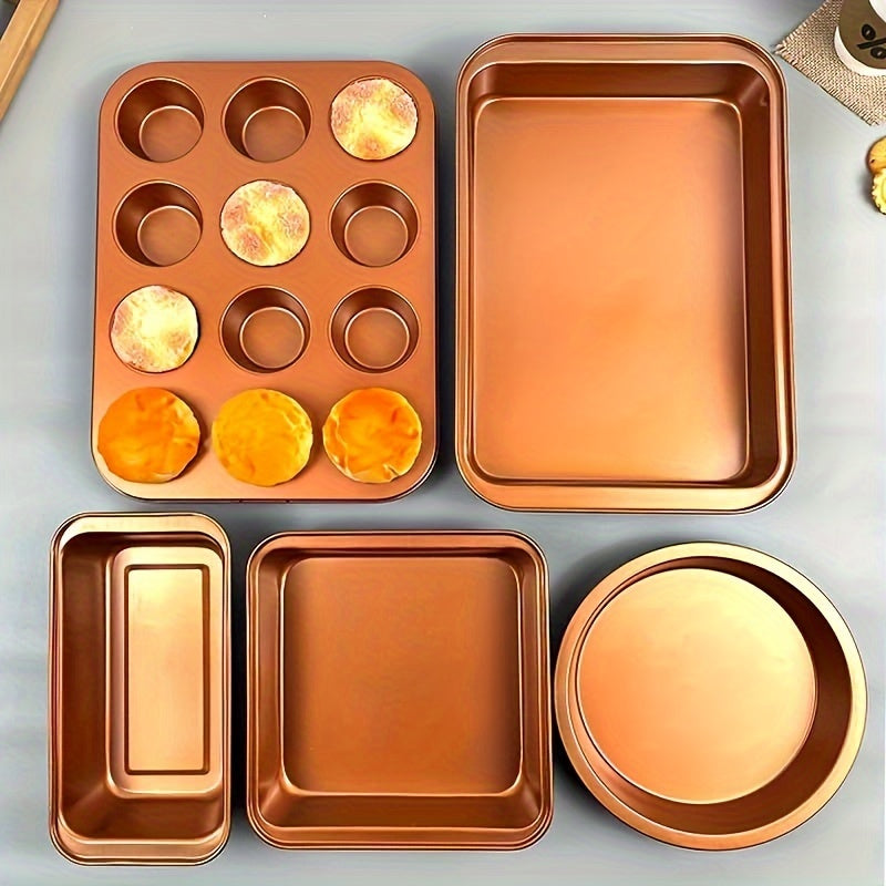 5-10pcs Non-Stick Bakeware Set, Round Cake Pan and Square Loaf & Muffin Tins with Roasting Dish – Oven Safe, Easy to Clean, Dishwasher Friendly