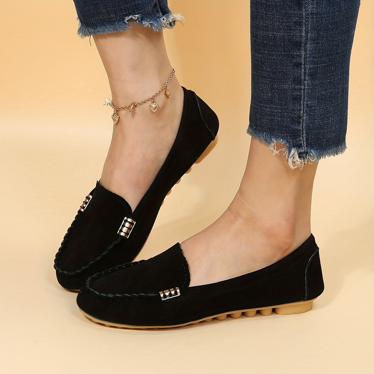 Mocassins confortables à bout rond | Chaussures unies à enfiler pour femmes