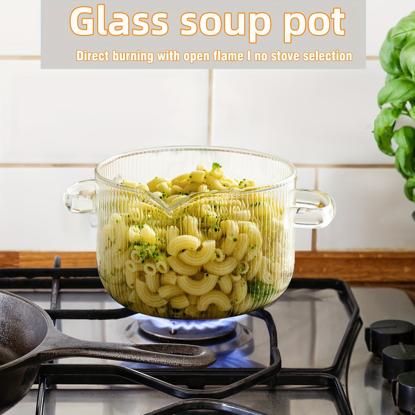 1pc, Glass Soup Pot, Glass Cooking Pot With Lid, Heat Resistant Borosilicate Glass Cookware, Stovetop Pot Set, Paella Pan Simmer Pot With Cover Safe For Soup, Milk