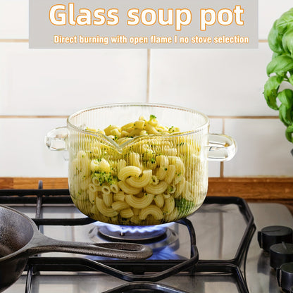 1pc, Glass Soup Pot, Glass Cooking Pot With Lid, Heat Resistant Borosilicate Glass Cookware, Stovetop Pot Set, Paella Pan Simmer Pot With Cover Safe For Soup, Milk