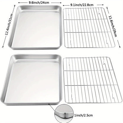 1pc Baking Sheet And Rack, Stainless Steel Cookie Sheet, Baking Pan Tray with Cooling Rack, Toxic & Healthy, Free & Dishwasher Safe, for Outdoor Picnic Party BBQ Accessories Kitchen Accessories