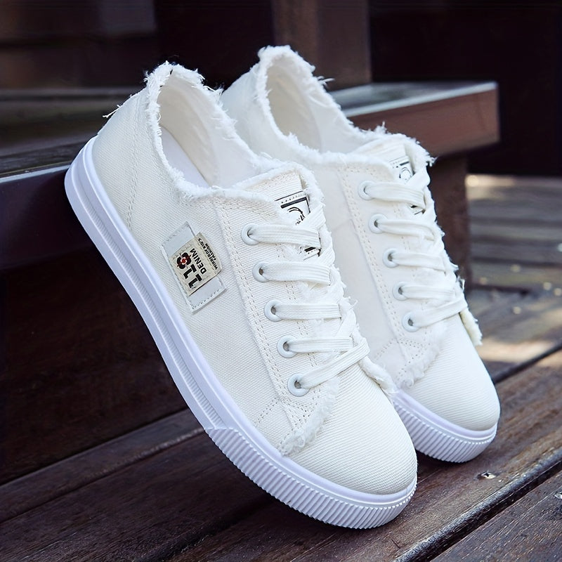 Damen-Freizeitschuhe aus Canvas mit runder Zehenpartie, einfarbig, Größe S, weiß, flache Sohle, PVC-Sohle, Obermaterial und Innensohle aus Stoff, Handwäsche, keine chemische Reinigung, Frühling, Herbst, ganzjährig 2022