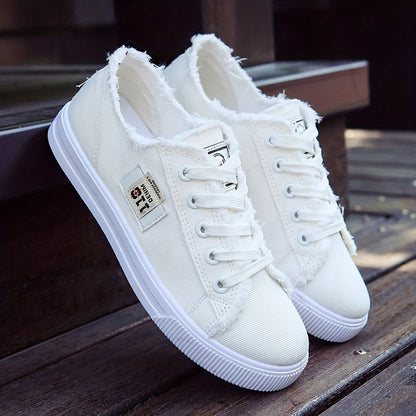 Damen-Freizeitschuhe aus Canvas mit runder Zehenpartie, einfarbig, Größe S, weiß, flache Sohle, PVC-Sohle, Obermaterial und Innensohle aus Stoff, Handwäsche, keine chemische Reinigung, Frühling, Herbst, ganzjährig 2022