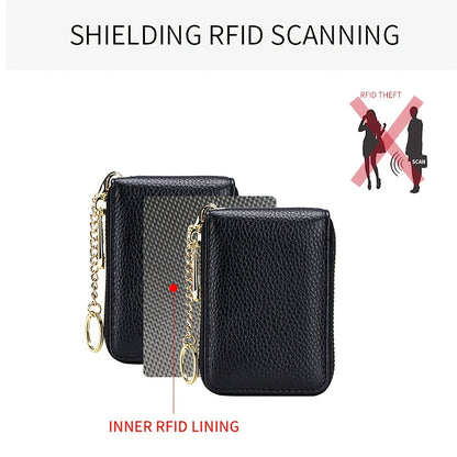 [Porte-cartes RFID] Porte-cartes RFID décontracté, portefeuille multi-compartiments - Étui à cartes zippé simple