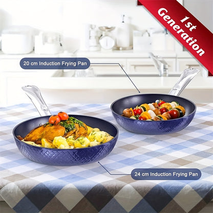 1set Kitchen Cookware Sets, Nonstick Ceramic Blue 1.2 Quart Pot Saucepan With Lid, 8 Inch Small Frying Pan And 9.5 Hard Anodized Frying Skillet Pan, Induction Nonstick Ceramic Flying Cooking Pan Stock Pot