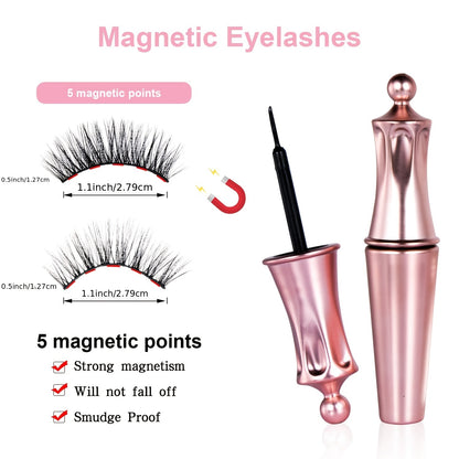 5 Paar magnetische Wimpern und Eyeliner-Set, wiederverwendbare 3D-Magnetwimpernverlängerung, kein Kleber erforderlich – Augen-Make-up-Sets für Mütter