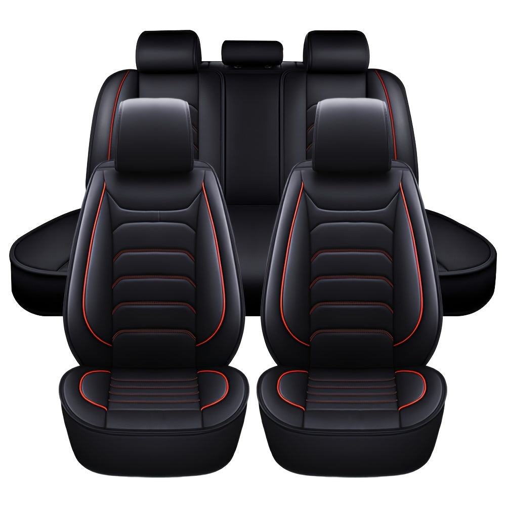 5-Seat Full Set Faux Leather Car Seat Covers - Waterproof All-Weather Protection, Full Surrounded Cushion Protector with Soft Foam Padding, Precise Fit for Cars, Trucks, Sedans & SUVs - Easy Installation, Durable Automotive I