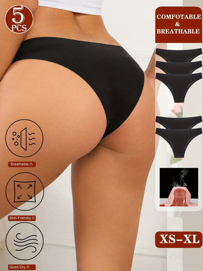 5er-Pack nahtlose Bikini-Unterwäsche für Damen – atmungsaktiv, schnelltrocknend, bequeme Passform, hüfttief geschnitten, einfarbig, 5 Modelle für Alltag und besondere Anlässe, Bikinihosen, Alltagsunterwäsche, minimalistisches Design, glatte Textur